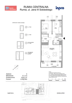 3 pokoje, mieszkanie 63,61 m², piętro 2, oferta nr F.1.3.5, Rumia Centralna II , Rumia, ul. Sobieskiego