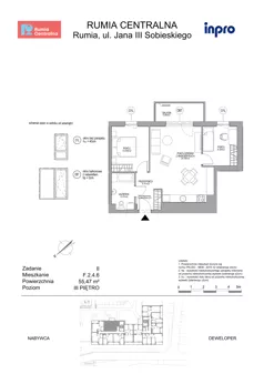 3 pokoje, mieszkanie 55,47 m², piętro 3, oferta nr F.2.4.6, Rumia Centralna II, Rumia, ul. Sobieskiego