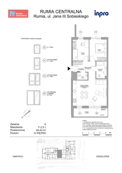 3 pokoje, mieszkanie 64,43 m², piętro 4, oferta nr F.2.5.1, Rumia Centralna II, Rumia, ul. Sobieskiego