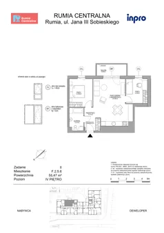 3 pokoje, mieszkanie 55,47 m², piętro 4, oferta nr F.2.5.6, Rumia Centralna II, Rumia, ul. Sobieskiego
