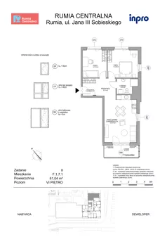 3 pokoje, mieszkanie 61,04 m², piętro 6, oferta nr F.1.7.1, Rumia Centralna II, Rumia, ul. Sobieskiego