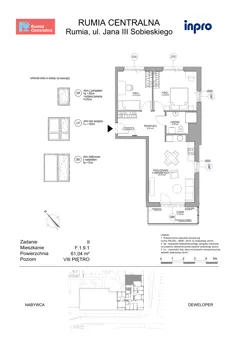 3 pokoje, mieszkanie 61,04 m², piętro 8, oferta nr F.1.9.1, Rumia Centralna II, Rumia, ul. Sobieskiego