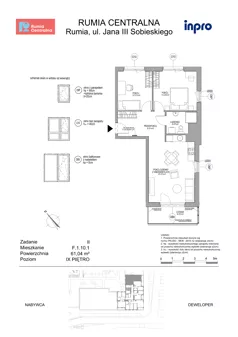3 pokoje, mieszkanie 61,04 m², piętro 9, oferta nr F.1.10.1, Rumia Centralna II, Rumia, ul. Sobieskiego