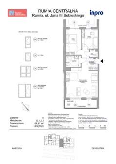3 pokoje, mieszkanie 68,97 m², piętro 1, oferta nr E.1.2.3, Rumia Centralna II , Rumia, ul. Sobieskiego