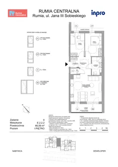 3 pokoje, mieszkanie 66,09 m², piętro 1, oferta nr E.2.2.2, Rumia Centralna II , Rumia, ul. Sobieskiego