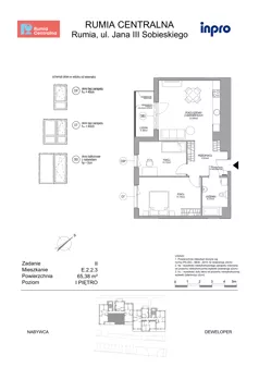 3 pokoje, mieszkanie 65,38 m², piętro 1, oferta nr E.2.2.3, Rumia Centralna II , Rumia, ul. Sobieskiego