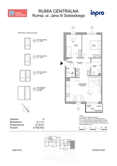 3 pokoje, mieszkanie 72,78 m², piętro 2, oferta nr E.1.3.1, Rumia Centralna II , Rumia, ul. Sobieskiego