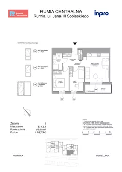 3 pokoje, mieszkanie 55,48 m², piętro 2, oferta nr E.1.3.2, Rumia Centralna II , Rumia, ul. Sobieskiego