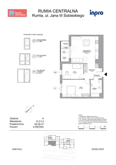3 pokoje, mieszkanie 65,38 m², piętro 2, oferta nr E.2.3.3, Rumia Centralna II , Rumia, ul. Sobieskiego