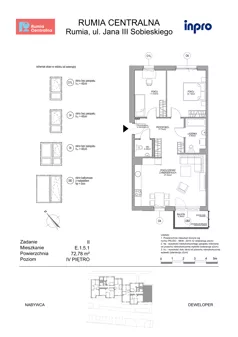 3 pokoje, mieszkanie 72,78 m², piętro 4, oferta nr E.1.5.1, Rumia Centralna II, Rumia, ul. Sobieskiego