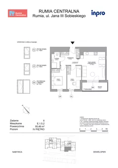 3 pokoje, mieszkanie 55,48 m², piętro 4, oferta nr E.1.5.2, Rumia Centralna II, Rumia, ul. Sobieskiego