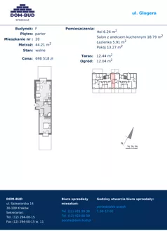 2 pokoje, mieszkanie 44,21 m², parter, oferta nr F20, ul. Glogera - bud. F i G, Kraków, Prądnik Biały, Górka Narodowa, ul. Zygmunta Glogera