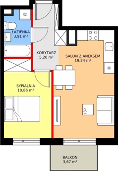 2 pokoje, mieszkanie 39,21 m², piętro 2, oferta nr G10, ul. Glogera - bud. F i G, Kraków, Prądnik Biały, Górka Narodowa, ul. Zygmunta Glogera