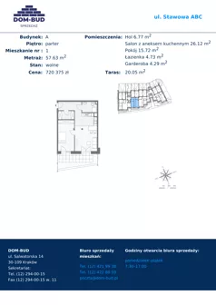 2 pokoje, mieszkanie 57,63 m², parter, oferta nr A1, ul. Stawowa ABC, Kraków, Prądnik Biały, Bronowice Wielkie, ul. Stawowa 246/246A/246B
