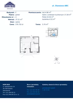 2 pokoje, mieszkanie 37,21 m², parter, oferta nr C4, ul. Stawowa ABC, Kraków, Prądnik Biały, Bronowice Wielkie, ul. Stawowa 246/246A/246B