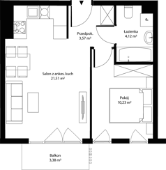2 pokoje, mieszkanie 39,43 m², piętro 1, oferta nr mieszkanie 6, Bytkowska 4.0, Katowice, Wełnowiec-Józefowiec, ul. Bytkowska