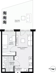 2 pokoje, mieszkanie 36,79 m², parter, oferta nr F1-1, Piasta Park VII, Kraków, Mistrzejowice, Osiedle Piastów, Osiedle Piastów 63