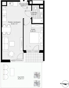 2 pokoje, mieszkanie 41,57 m², piętro 1, oferta nr F1-13, Piasta Park VII, Kraków, Mistrzejowice, Osiedle Piastów, Osiedle Piastów 63