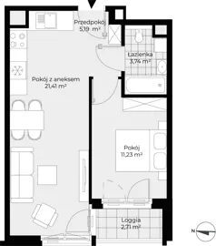 2 pokoje, mieszkanie 41,57 m², piętro 1, oferta nr F1-13, Piasta Park VII, Kraków, Mistrzejowice, Osiedle Piastów, Osiedle Piastów 63