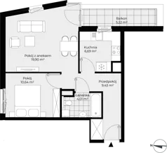 2 pokoje, mieszkanie 50,67 m², piętro 1, oferta nr F1-17, Piasta Park VII, Kraków, Mistrzejowice, Osiedle Piastów, Osiedle Piastów 63