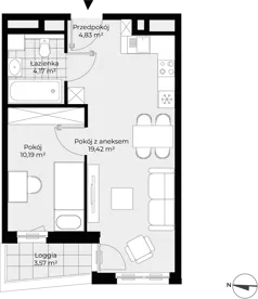 2 pokoje, mieszkanie 38,61 m², piętro 1, oferta nr F2-99, Piasta Park VII, Kraków, Mistrzejowice, Osiedle Piastów, Osiedle Piastów 63