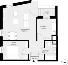 2 pokoje, mieszkanie 50,23 m², piętro 1, oferta nr F2-101, Piasta Park VII, Kraków, Mistrzejowice, Osiedle Piastów, Osiedle Piastów 63
