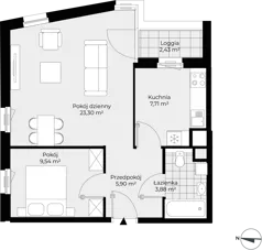 2 pokoje, mieszkanie 50,32 m², piętro 3, oferta nr F2-119, Piasta Park VII, Kraków, Mistrzejowice, Osiedle Piastów, Osiedle Piastów 63