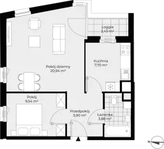 2 pokoje, mieszkanie 47,96 m², piętro 6, oferta nr F2-146, Piasta Park VII, Kraków, Mistrzejowice, Osiedle Piastów, Osiedle Piastów 63