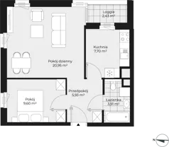 2 pokoje, mieszkanie 48,09 m², piętro 7, oferta nr F2-152, Piasta Park VII, Kraków, Mistrzejowice, Osiedle Piastów, Osiedle Piastów 63