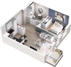 2 pokoje, mieszkanie 40,55 m², piętro 3, oferta nr D42, Na Koszutce II, Katowice, Śródmieście, Koszutka, ul. Słoneczna 1