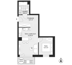2 pokoje, mieszkanie 40,72 m², piętro 1, oferta nr F2-07, Na Koszutce II, Katowice, Śródmieście, Koszutka, ul. Słoneczna 1