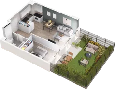 2 pokoje, mieszkanie 45,38 m², parter, oferta nr D02, Na Koszutce II, Katowice, Śródmieście, Koszutka, ul. Słoneczna 1