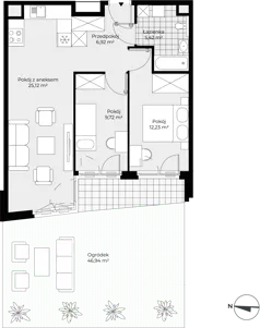 3 pokoje, mieszkanie 59,41 m², piętro 1, oferta nr F1-15, Piasta Park VII, Kraków, Mistrzejowice, Osiedle Piastów, Osiedle Piastów 63