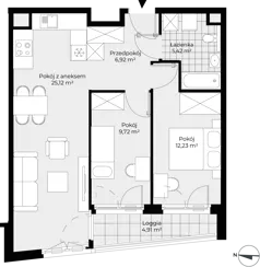 3 pokoje, mieszkanie 59,41 m², piętro 1, oferta nr F1-15, Piasta Park VII, Kraków, Mistrzejowice, Osiedle Piastów, Osiedle Piastów 63