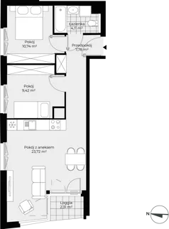 3 pokoje, mieszkanie 55,77 m², piętro 1, oferta nr F1-16, Piasta Park VII, Kraków, Mistrzejowice, Osiedle Piastów, Osiedle Piastów 63