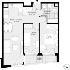 3 pokoje, mieszkanie 59,41 m², piętro 2, oferta nr F1-24, Piasta Park VII, Kraków, Mistrzejowice, Osiedle Piastów, Osiedle Piastów 63