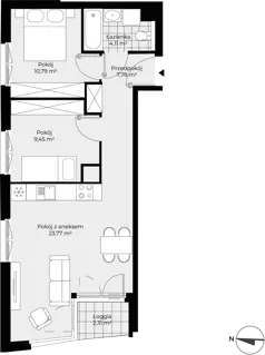 3 pokoje, mieszkanie 55,90 m², piętro 2, oferta nr F1-25, Piasta Park VII, Kraków, Mistrzejowice, Osiedle Piastów, Osiedle Piastów 63