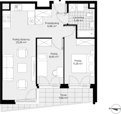 3 pokoje, mieszkanie 55,85 m², piętro 8, oferta nr F1-75, Piasta Park VII, Kraków, Mistrzejowice, Osiedle Piastów, Osiedle Piastów 63