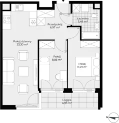3 pokoje, mieszkanie 55,89 m², piętro 9, oferta nr F1-82, Piasta Park VII, Kraków, Mistrzejowice, Osiedle Piastów, Osiedle Piastów 63