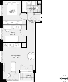 3 pokoje, mieszkanie 51,25 m², piętro 9, oferta nr F1-83, Piasta Park VII, Kraków, Mistrzejowice, Osiedle Piastów, Osiedle Piastów 63