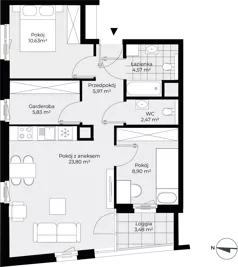 3 pokoje, mieszkanie 62,18 m², piętro 1, oferta nr F2-100, Piasta Park VII, Kraków, Mistrzejowice, Osiedle Piastów, Osiedle Piastów 63
