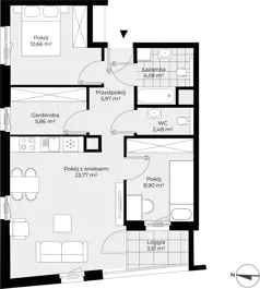 3 pokoje, mieszkanie 62,23 m², piętro 2, oferta nr F2-109, Piasta Park VII, Kraków, Mistrzejowice, Osiedle Piastów, Osiedle Piastów 63