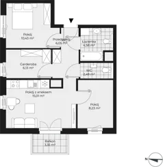 3 pokoje, mieszkanie 52,92 m², piętro 7, oferta nr F2-151, Piasta Park VII, Kraków, Mistrzejowice, Osiedle Piastów, Osiedle Piastów 63