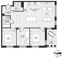 4 pokoje, mieszkanie 84,39 m², piętro 1, oferta nr mieszkanie 18, Bytkowska 3.0, Katowice, Wełnowiec-Józefowiec, ul. Bytkowska