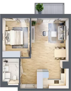 2 pokoje, mieszkanie 45,42 m², piętro 2, oferta nr D34, Na Koszutce II, Katowice, Śródmieście, Koszutka, ul. Słoneczna 1