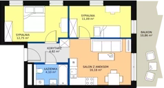 3 pokoje, mieszkanie 48,94 m², piętro 1, oferta nr 14, Semiramis, Katowice, Bogucice, ul. Wiertnicza