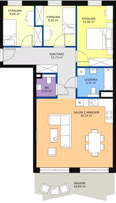 4 pokoje, mieszkanie 78,45 m², piętro 8, oferta nr 134, Semiramis, Katowice, Bogucice, ul. Wiertnicza