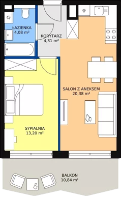 2 pokoje, mieszkanie 41,97 m², piętro 8, oferta nr 133, Semiramis, Katowice, Bogucice, ul. Wiertnicza