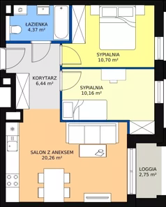 3 pokoje, mieszkanie 51,93 m², piętro 7, oferta nr 129, Semiramis, Katowice, Bogucice, ul. Wiertnicza