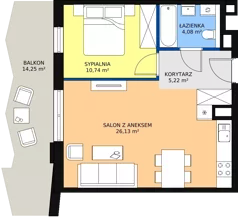 2 pokoje, mieszkanie 46,17 m², piętro 7, oferta nr 125, Semiramis, Katowice, Bogucice, ul. Wiertnicza